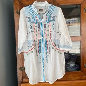 SOLD Johnny Was Biya Embroidered White Tunic